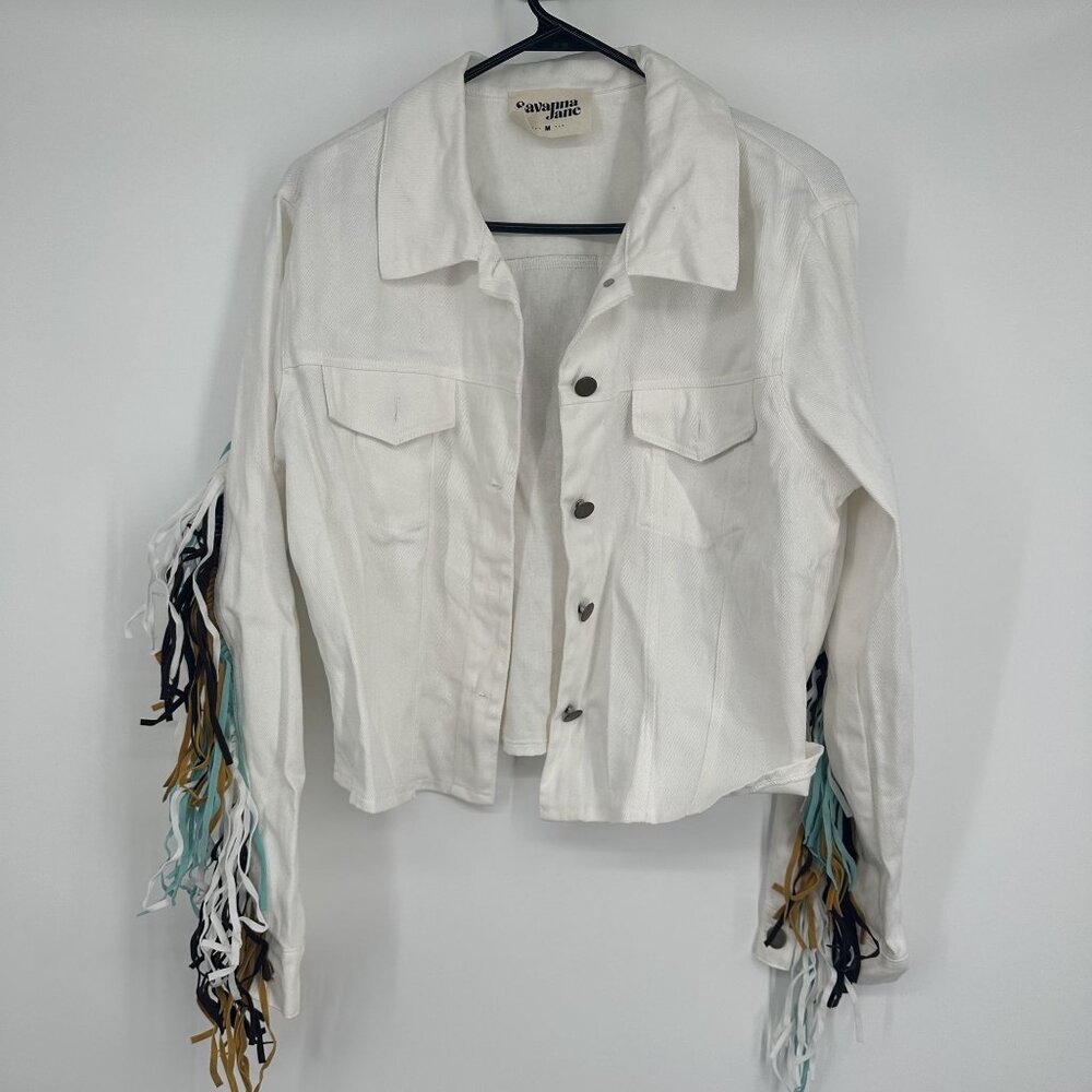 Savanna‎ Jane Women's White Jacket with Fringe Size Medium